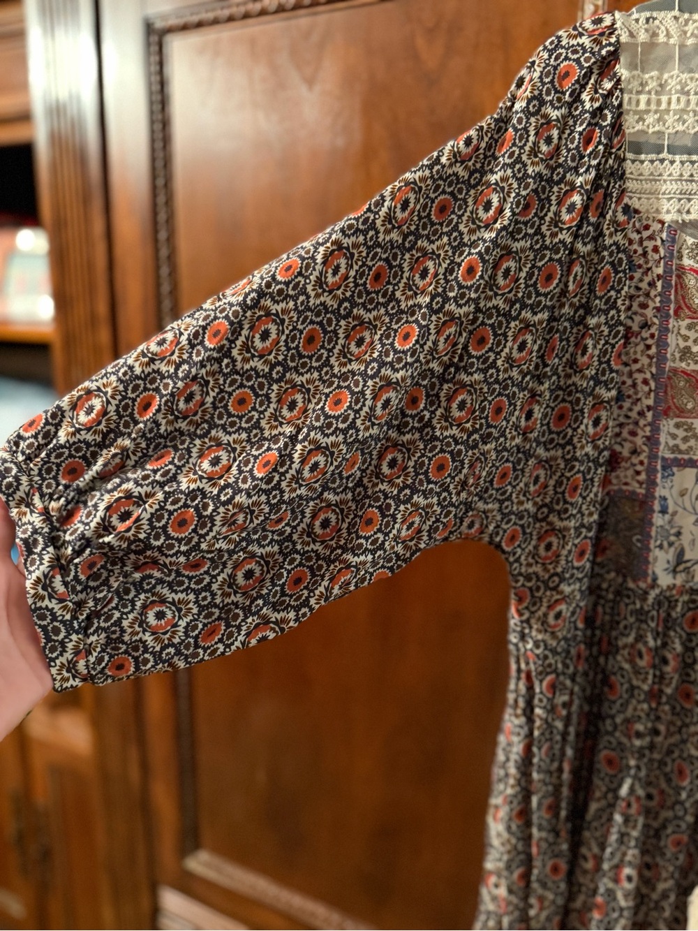 Umgee Bohemian Patchwork Midi Dress in Rust Floral - Picture 5 of 7